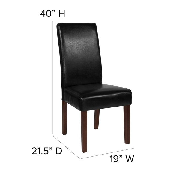 Black LeatherSoft Parsons Chair with Mahogany Legs