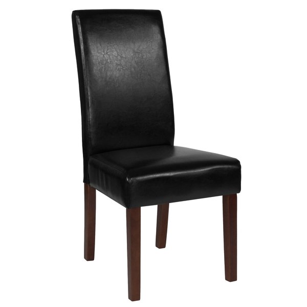 Black LeatherSoft Parsons Chair with Mahogany Legs