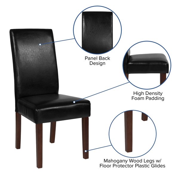 Black LeatherSoft Parsons Chair with Mahogany Legs