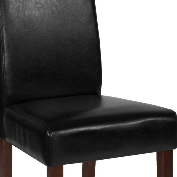 Black LeatherSoft Parsons Chair with Mahogany Legs