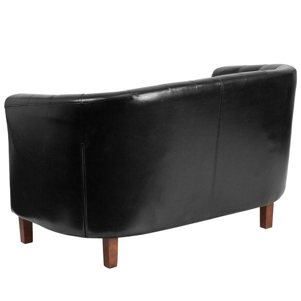 Barrel Loveseat, Black Leather, 49.5