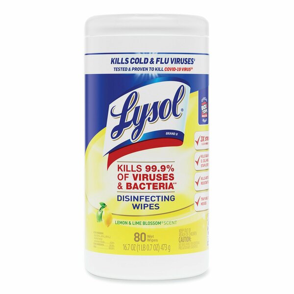 Disinfecting Wipes, White, Canister, Nonwoven Fiber, 80 Wipes, Lemon & Lime BlossomÂ®