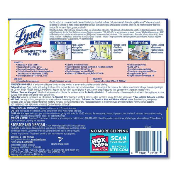 Disinfecting Wipes, White, Canister, Nonwoven Fiber, 80 Wipes, Lemon & Lime BlossomÂ®