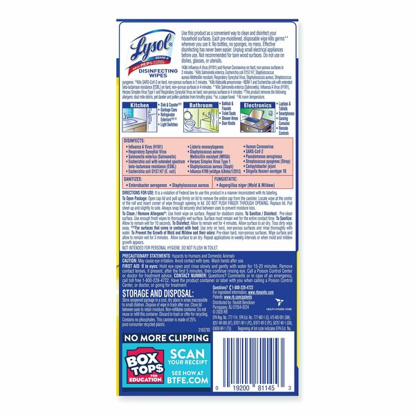 Disinfecting Wipes, White, Canister, Nonwoven Fiber, 35 Wipes, 7 1/4 in L x 7 in W
