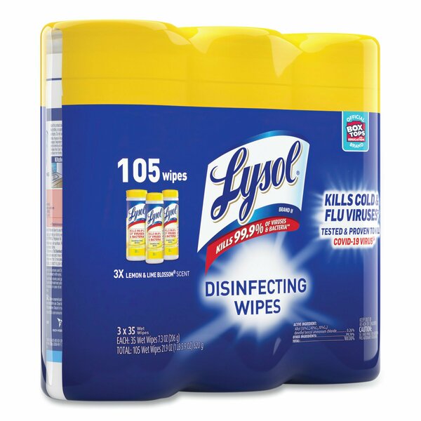 Disinfecting Wipes, White, Canister, Nonwoven Fiber, 12 PK, 35 Wipes, 7 in x 8 in