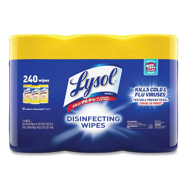 Disinfecting Wipes, 80 Wipe Canister, 7x8 in Wipes, Nonwoven Fiber, Lemon & Lime Blossom, 6 Pack