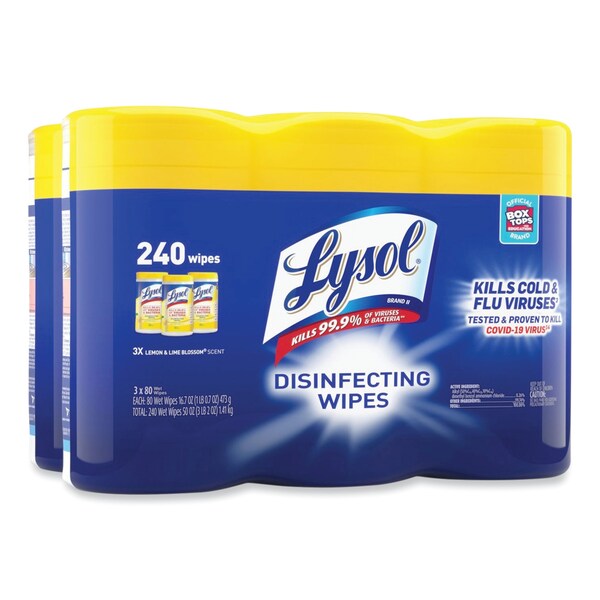 Disinfecting Wipes, 80 Wipe Canister, 7x8 in Wipes, Nonwoven Fiber, Lemon & Lime Blossom, 6 Pack