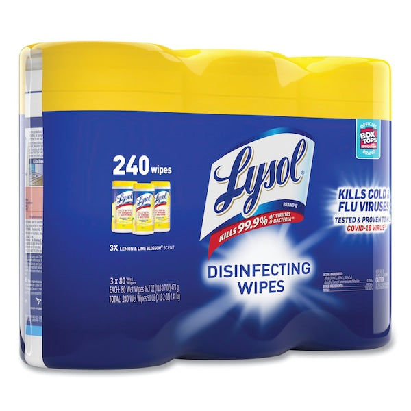 Disinfecting Wipes, 80 Wipe Canister, 7x8 in Wipes, Nonwoven Fiber, Lemon & Lime Blossom, 6 Pack