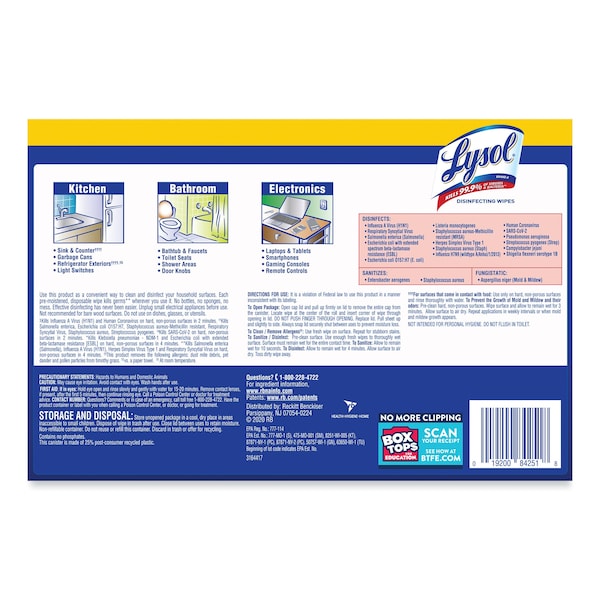 Disinfecting Wipes, 80 Wipe Canister, 7x8 in Wipes, Nonwoven Fiber, Lemon & Lime Blossom, 6 Pack
