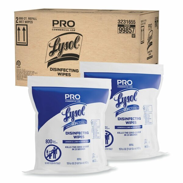Pro Disinfecting Wipe Bucket Refill, 1-Ply, 6 x 8, Lemon and Lime Blossom, White, 800 Wipes, PK2