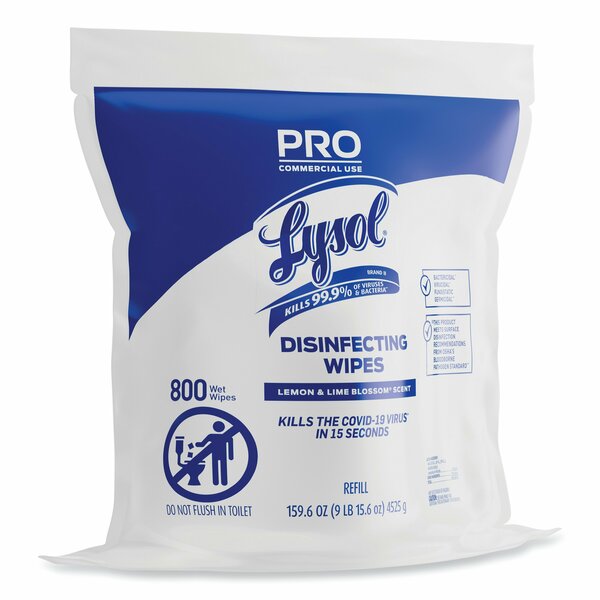 Pro Disinfecting Wipe Bucket Refill, 1-Ply, 6 x 8, Lemon and Lime Blossom, White, 800 Wipes, PK2