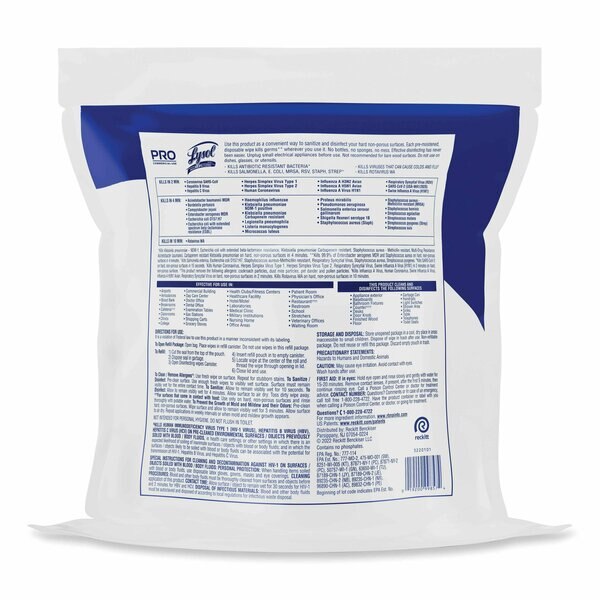 Pro Disinfecting Wipe Bucket Refill, 1-Ply, 6 x 8, Lemon and Lime Blossom, White, 800 Wipes, PK2