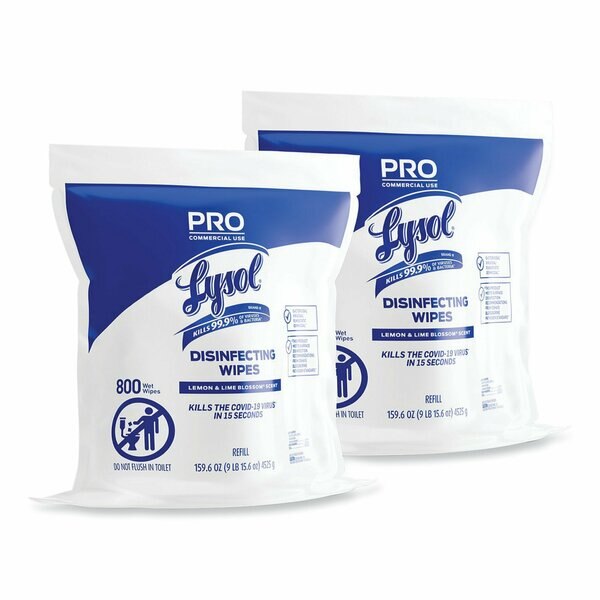 Pro Disinfecting Wipe Bucket Refill, 1-Ply, 6 x 8, Lemon and Lime Blossom, White, 800 Wipes, PK2