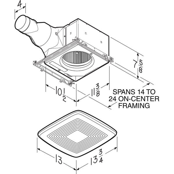 Ceiling Bathroom Fan, 110 cfm cfm, 4 in Duct Dia., 120V AC, Energy StarÂ® Certified