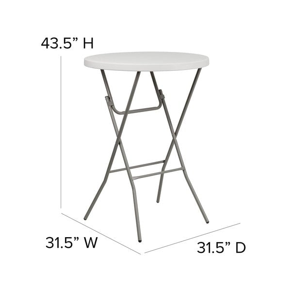Round Fold Bar Table, Plastic, Rnd, White, 32