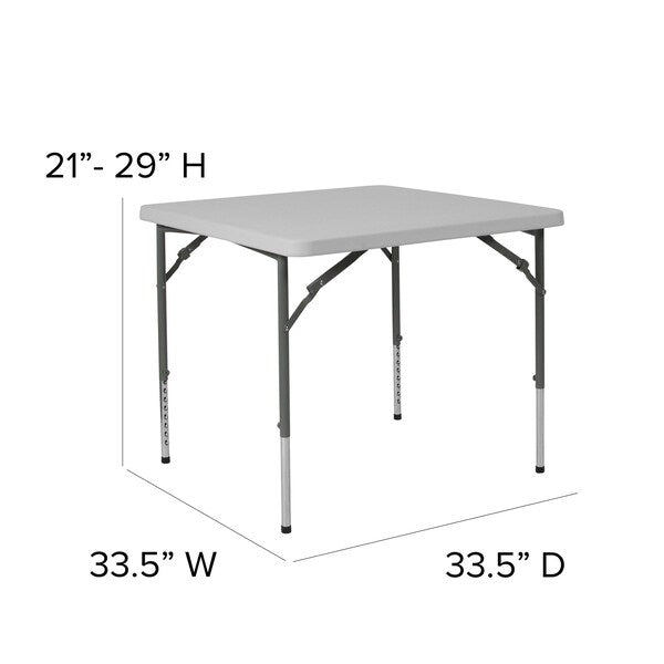 Square Folding Table, Plastc, 34'' Sqr, Adj, Wht, 33.5