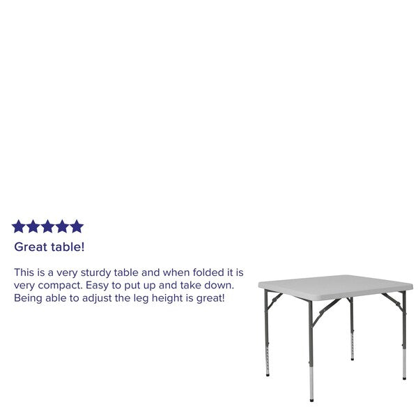 Square Folding Table, Plastc, 34'' Sqr, Adj, Wht, 33.5