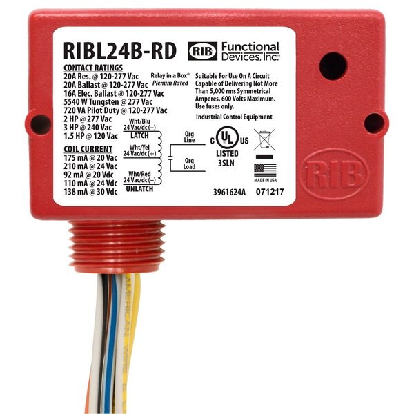 Latch Relay, 20A, SPST, 24VAC/DC, Red