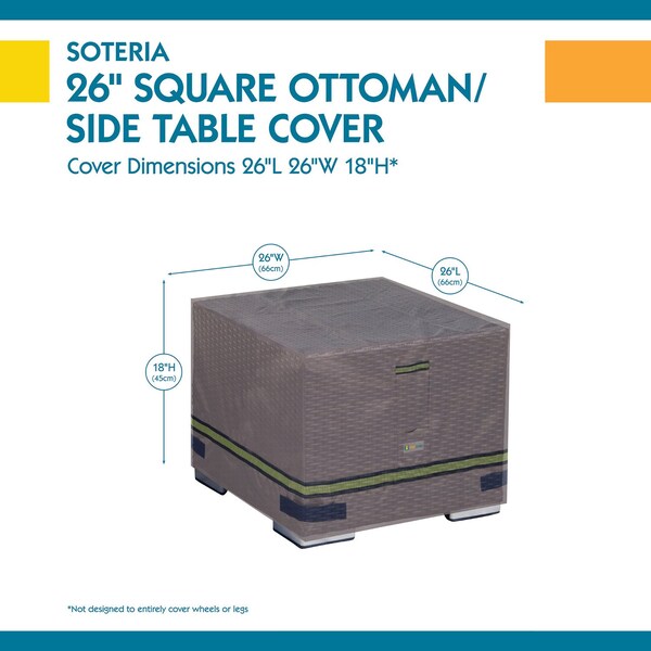 Soteria Grey RainProof Patio Square Ottoman Cover, 26