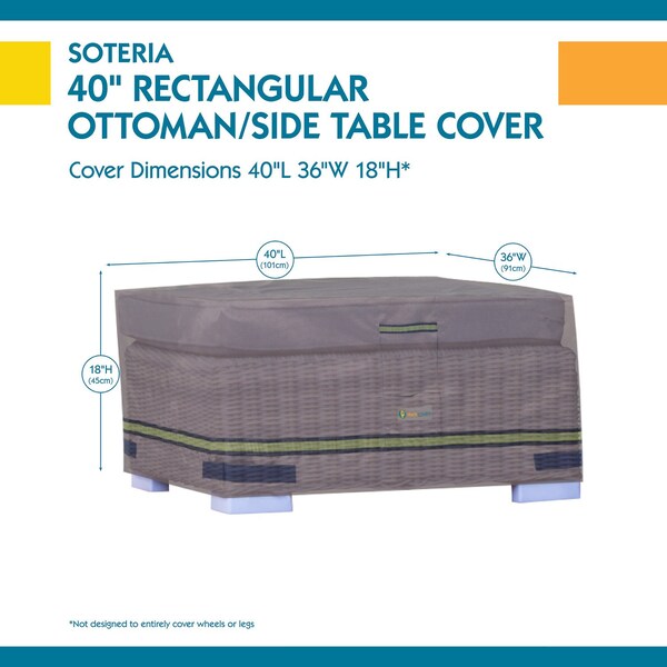 Soteria Grey RainProof Patio Rect. Ottoman Cover, 40