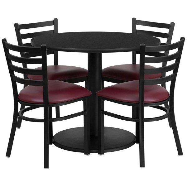Round Blk Lam Table, Brgundy Vinyl Seat, Rnd, 36