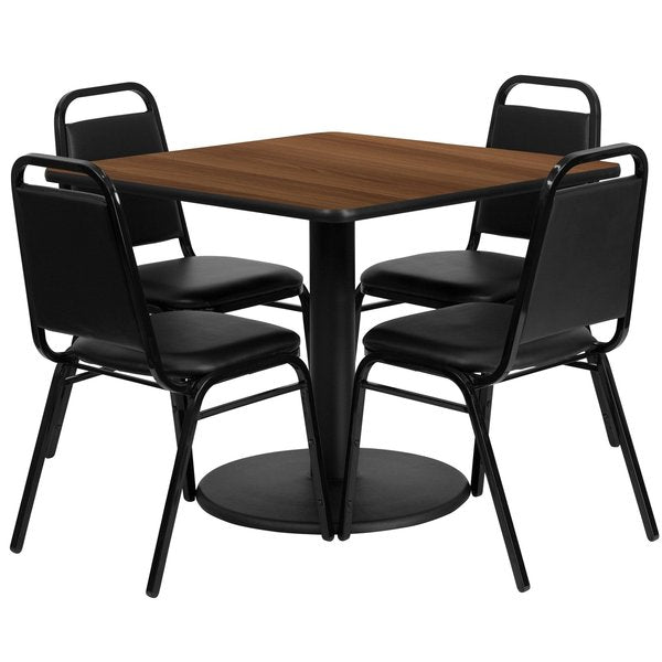 Square Wlnut Table, Bnqut Chair, Sqr, Rnd Base, 36