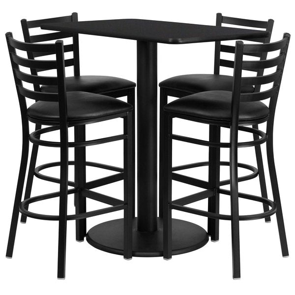 Blk Bar Table, Rctngl w/Rnd Base, Blk Seat, 24