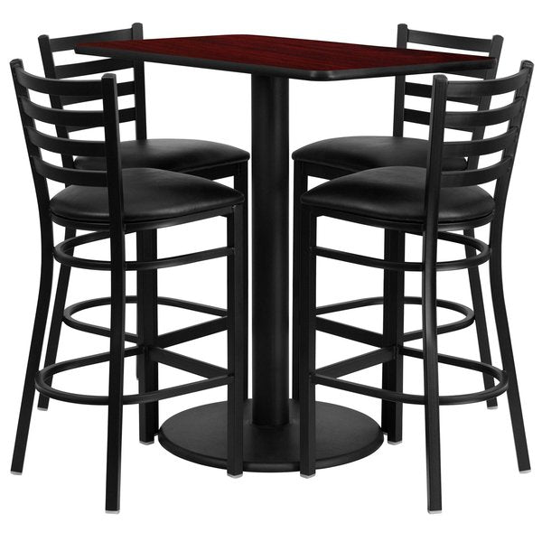 Mah Bar Table, Rctngl w/Rnd Base, Blk Seat, 24