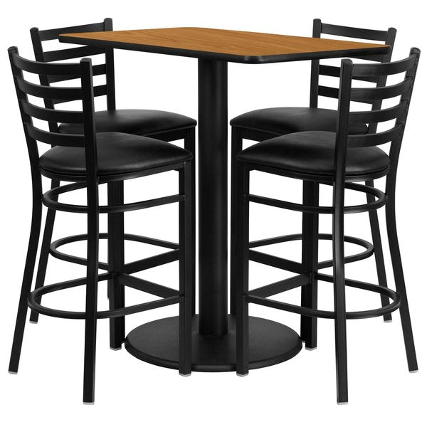 Ntrl Bar Tble, Rctngl w/Rnd Base, Blk Seat, 24