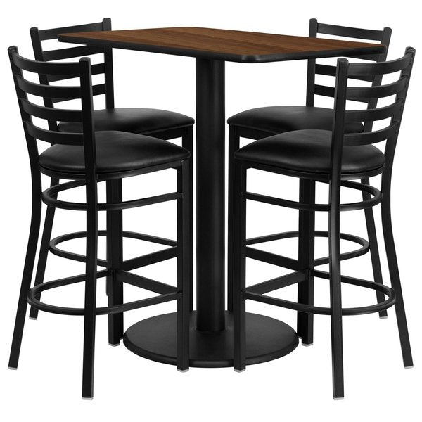 Wal Bar Table, Rctngl w/Rnd Base, Blk Seat, 24