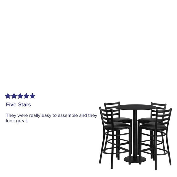 Blk Bar Table, Rnd Base w/Blk Seats, 30