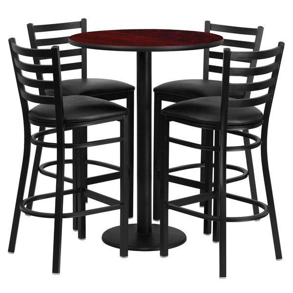Mahogany Bar Table, X-Base w/Black Seats, 30