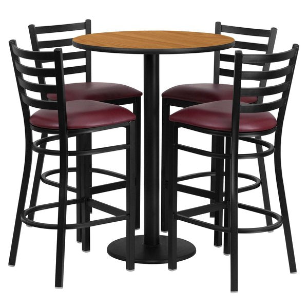 Natrl Bar Tble, Rnd Base w/Burg Seats, 30