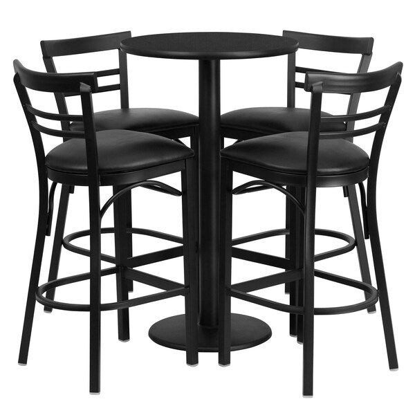 Blk Bar Table, Rnd Base, Blk Vnyl Seat, 24