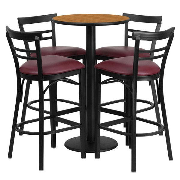Ntural Bar Table, Rnd Base, Burg Seats, 24