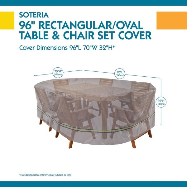 Soteria Grey RainProof Patio Rectangle Table Set Cover, 96
