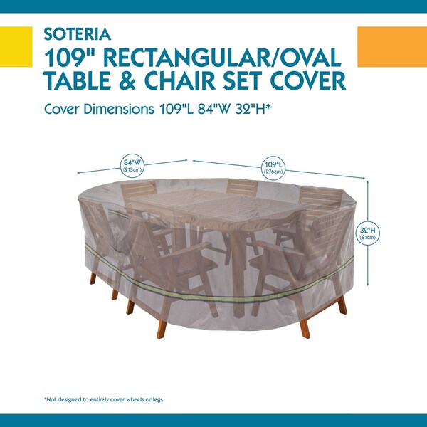 Soteria Grey RainProof Patio Rectangle Table Set Cover, 109