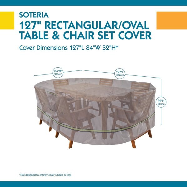 Soteria Grey RainProof Patio Rectangle Table Set Cover, 127