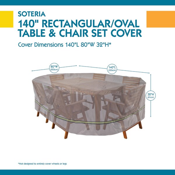 Soteria Grey RainProof Patio Rectangle Table Set Cover, 140