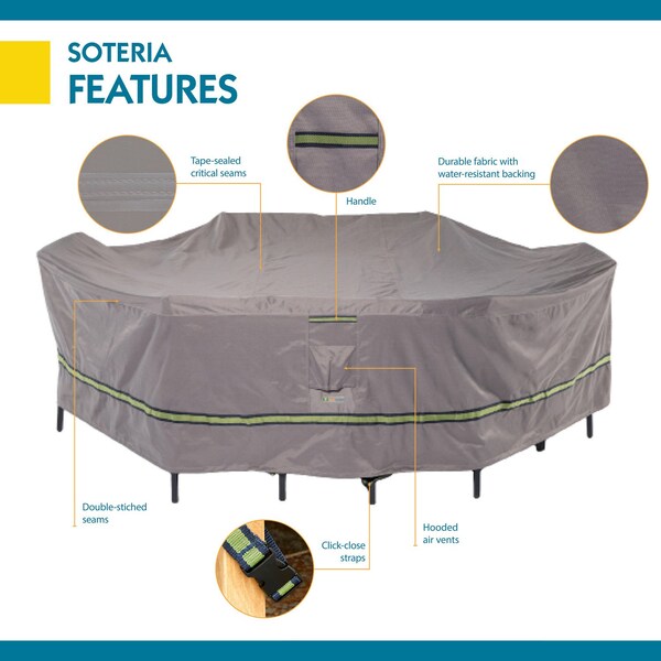 Soteria Grey RainProof Patio Rectangle Table Set Cover, 140