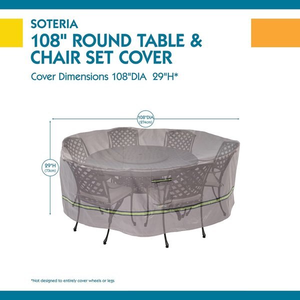 Soteria Grey RainProof Patio Round Table Set Cover, 108