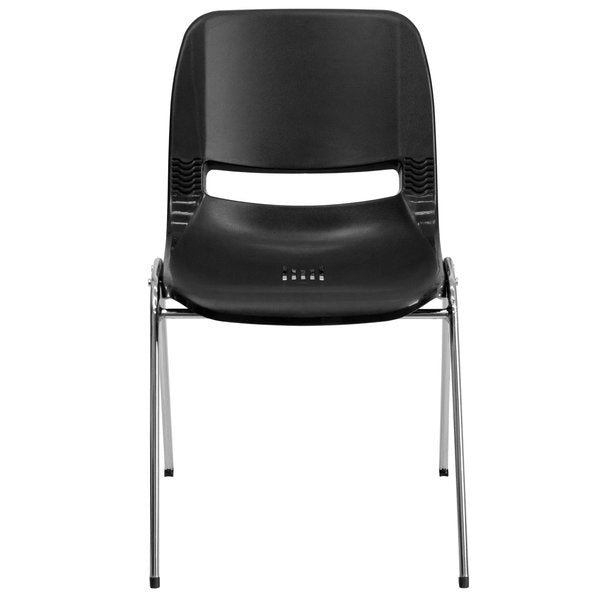 Stack Chair, Chrome Frame, Black, 14