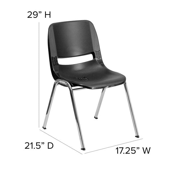 Stack Chair, Chrome Frame, Black, 16
