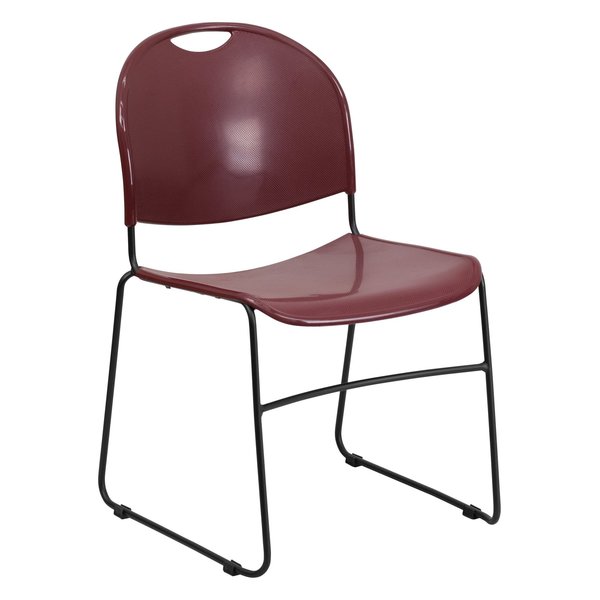 Burgundy Plastic Sled Stack Chair
