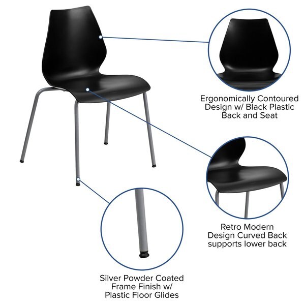 Stack Chair, Plastic, Black, 17.25