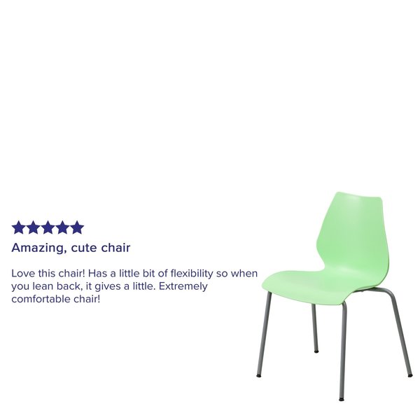 Stack Chair, Plastic, Green w/Silver Frame