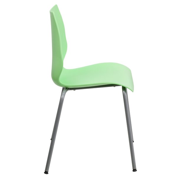 Stack Chair, Plastic, Green w/Silver Frame