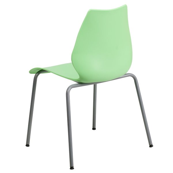 Stack Chair, Plastic, Green w/Silver Frame