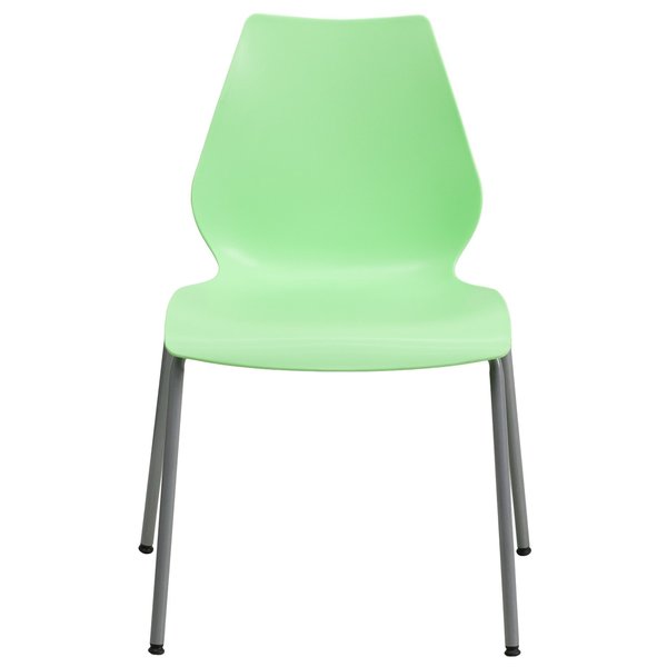 Stack Chair, Plastic, Green w/Silver Frame