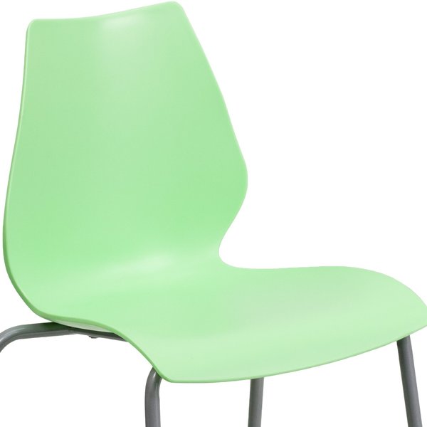Stack Chair, Plastic, Green w/Silver Frame